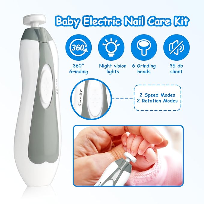 Baby Healthcare and Grooming Kit, 28 in 1 Portable Baby Essentials Kit Electric Nail Trimmer Set with Gas Relief Hair Brush Comb Nasal Aspirator for Newborn Boys Girls (Grey White)