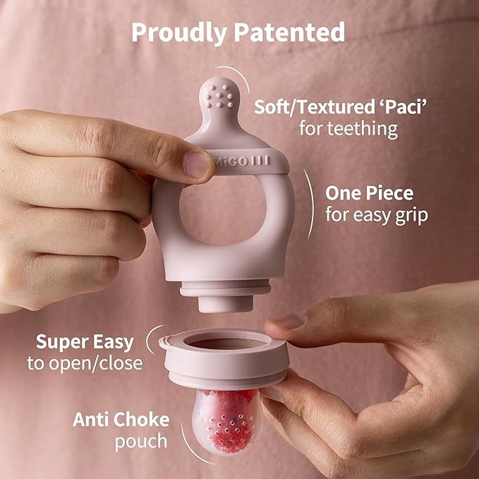 SAMiGO Baby Food Fruit Feeder and Breastmilk Popsicle Mold Set, Silicone Fruit Teether 4 Months+