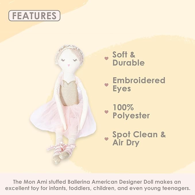MON AMI Ballerina Stuffed Doll - 22”, Plush Ballerina Doll for Girls