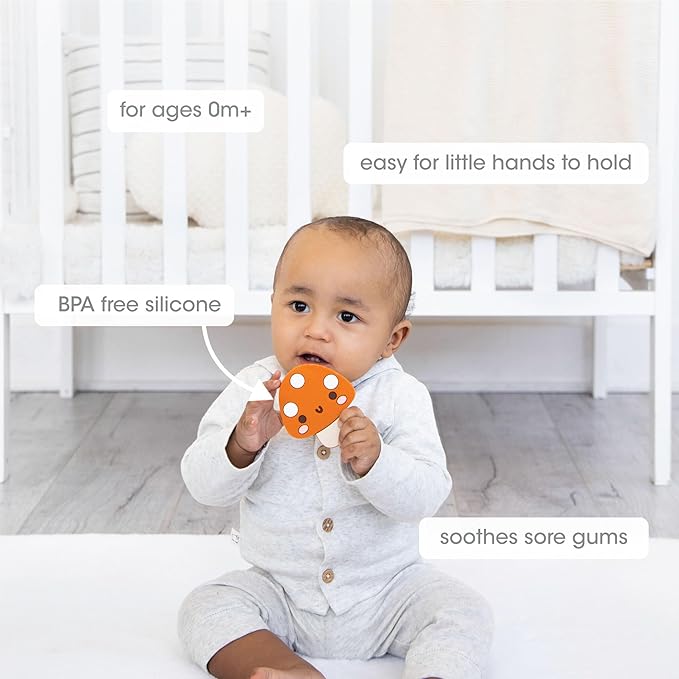 Pearhead Mushroom Silicone Baby Teether, Teething Toy for Babies 0+ Months