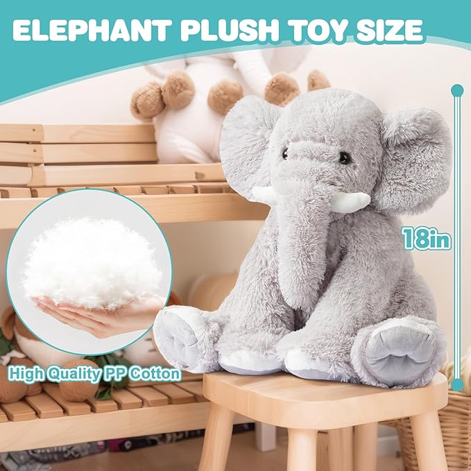 18in Elephant Stuffed Animals,Soft Elephant Plushies Toys Doll Cute Elephant