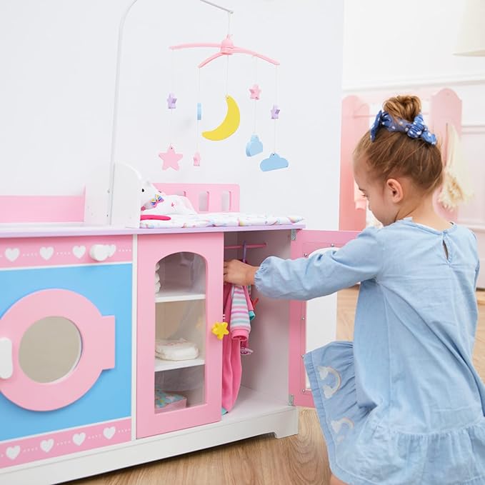 Teamson Kids - Olivia's Classic 6 in 1 Baby Doll Changing Station with Storage, Pretend Play Dolls Furniture