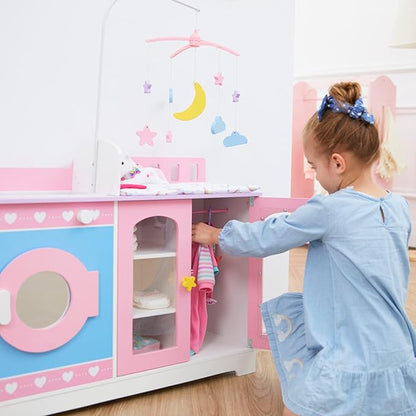Teamson Kids - Olivia's Classic 6 in 1 Baby Doll Changing Station with Storage, Pretend Play Dolls Furniture