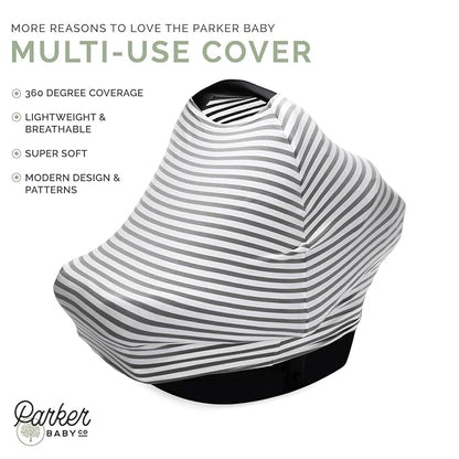 Parker Baby 4 in 1 Car Seat Cover for Girls and Boys - Stretchy Carseat Canopy, Nursing Cover, Grocery Cart Cover, High Chair Cover - “Pine”