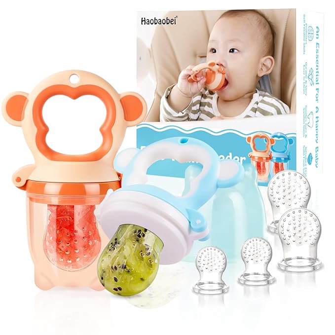 Baby Fresh Fruit Feeder Pacifier, 2 Pack HAOBAOBEI Baby Teether for Chewing 4 Silicone