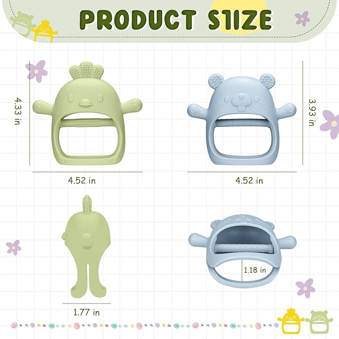 2 Packs Baby Teething Toys Silicone Teething Mittens for Infants 3 Months+, Never Drop & Easy to Hold Teethers