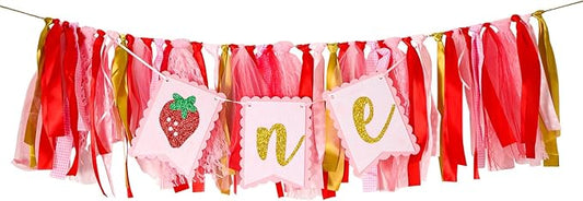 Strawberry One Birthday High Chair Banner, Cute Strawberry First Birthday
