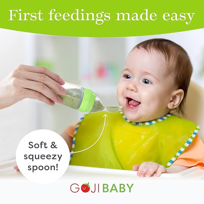 4 oz Silicone Baby Food Dispensing Spoon - 2 Pack - Great for 4+ Month Infants - Includes Stopper - Easy to Use and Mess-Free - Precise Food-Release Feeder - Great for Travel (Green)