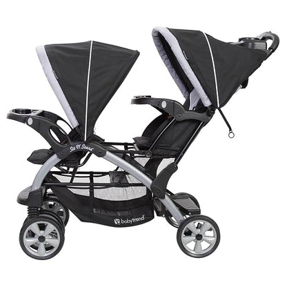 Baby Trend Double Infant and Toddler Stroller w/ Harness and Basket, Sit N' Stand, Stormy