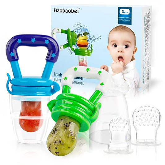 Baby Fruit Feeder/Food Feeder Pacifier for Babies (2 Pack) - HAOBAOBEI Mesh Teethers for Babies, Infant Teething Toy in Appetite Stimulating Colors 3 Sizes