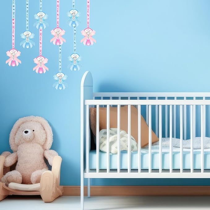 36 Pcs Baby Shower Pacifiers Necklace Girls Boys Elephant Acrylic Gender Reveal Baby Pacifiers for Baby Shower with Tags Decoration for Guests Gender Reveal Party Favors(Blue, Pink