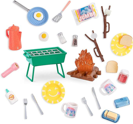 Glitter Girls– Campfire & Portable BBQ Grill Set – Marshmallows, Toasting Sticks 14-inch Doll 3 and
