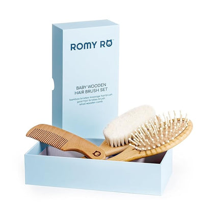 Wooden Hair Brush Set - Premium Baby Comb and Brush - Soft Natural Bristles - Organic Products - Perfect Registry Gift - Cradle Cap Brush for Newborns & Toddlers