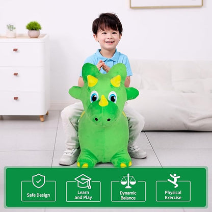 INPANY Kids Bouncy Dinosaur Hopping Toys for 2 Year Old Boy Gifts, Toddler Plush Triceratops 3 4