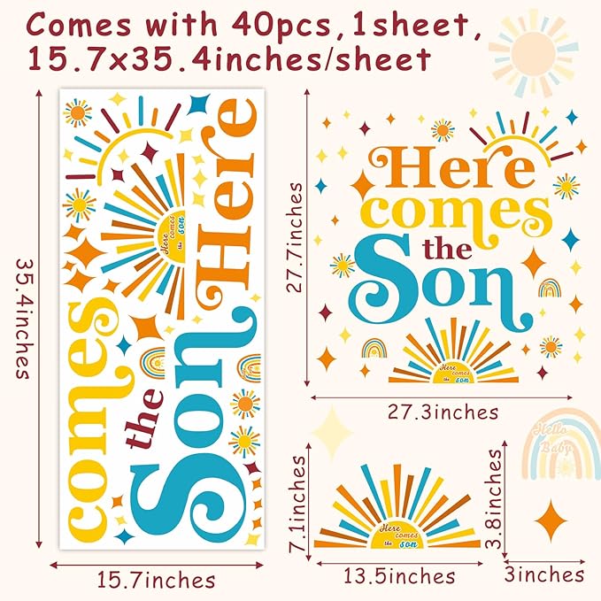 Here Comes The Son Party Decal Baby Shower Backdrop Stickers