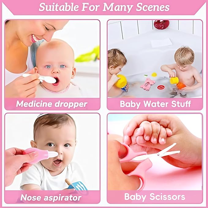 Baby Healthcare and Grooming Kit, 26 in 1 Portable Baby Safety Care Set with Hair Brush Comb Nasal Aspirator Electric Nail Trimmer Set Baby Essentials kit for Newborn Boys Girls (Pink)