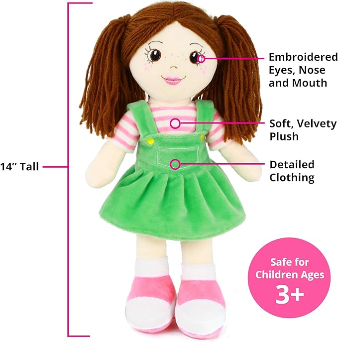 Playtime by Eimmie Soft Baby Doll - Plush Rag Dolls for 2 Year Old Girls 14" -