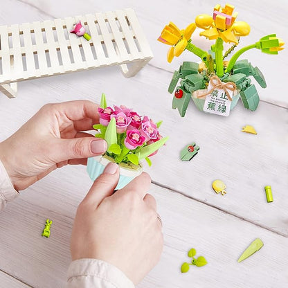 QIUXQIU Mini Flowers Bouquet Building Blocks Plant Bonsai Floral Building 12+ Kids
