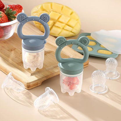 2 Pack Silicone Baby Fruit Feeder with Mini Freezer Tray, Baby Teethers