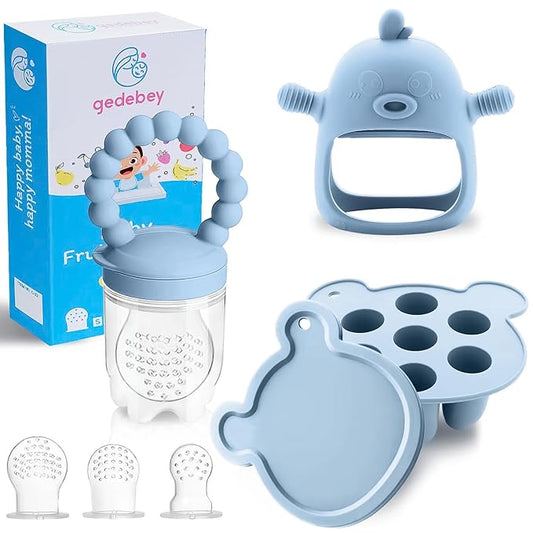 Baby Fruit Feeder Pacifier - 3 Pack | 1 Baby Food Feeder & 1 Baby Teether & 1 Baby Popsicle Molds