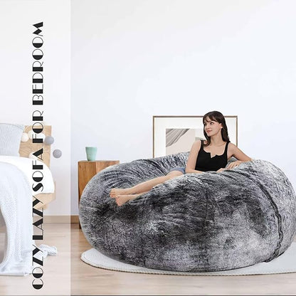 Bean Bag Chair for Adults and Kids Without Filler Soft Oversized Round Cover for Giant Beanbag Chair Lounge Chair Lazy Sofa Stuffed Animal Toyes Storage, 7FT, Blue