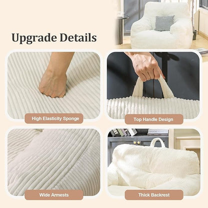 Bean Bag Chair, Faux Fur Bean Bag Chair for Adults, Fluffy and Comfy Bean Bag Chair with Filler, Big Bean Bag Sofa Chair for Reading, Gaming (Beige, Small)