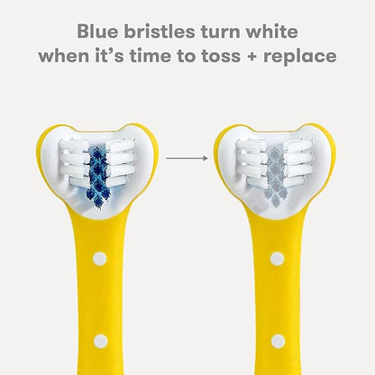 Frida Baby Triple-Angle Toothhugger Training Toddler Toothbrush | Toddler Toothbrush 2 Years and Up, Cleans All Sides at Once | Yellow