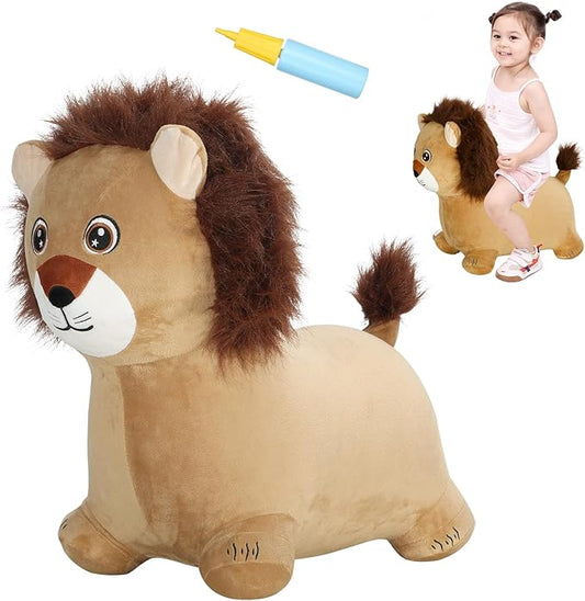 INPANY Kids Bouncy Lion Hopper Toys for 2 Year Old Boy, Plush Toddlers Inflatable Animal Hopping Horse 3 4