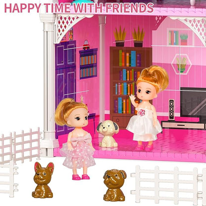TEMI Villa Toys for 3 4 5 6 7 8 Years Old Girls - 2 Storeys 4 Rooms, Indoor Playset with 2 Dolls Toy Figures, Toys Furniture and Accessories, Pretend Girls Plays, Building Toys, Gifts Toy