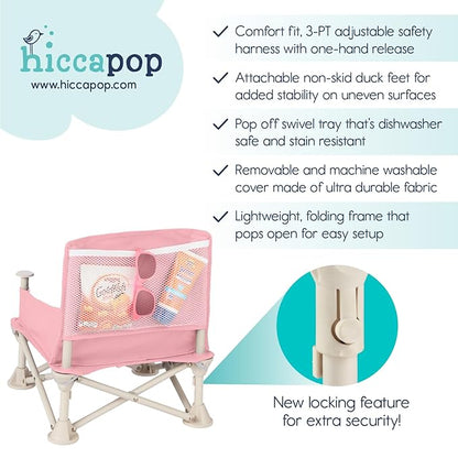 hiccapop OmniBoost Travel Booster Seat with Tray for Baby | Folding Portable Baby Booster Seat for Dining Table, Camping, Beach, Grandma’s | Tip-Free Design Straps to Kitchen Chairs - Booster Chair