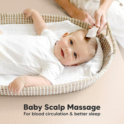 Baby Hair Brush and Comb Set for Newborn - Wooden Baby Hair Brush Set with Soft Goat Bristle, Baby Brush Set for Newborns, Baby Brush and Comb Set Girl, Boy, Toddler Cradle Cap Brush (Oval, Vanilla)