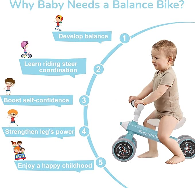 Maydolly Baby Balance Bike Bicycle Toys for 1 Year Old 10-24 Months 4 Wheels