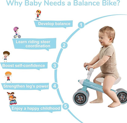 Maydolly Baby Balance Bike Bicycle Toys for 1 Year Old 10-24 Months 4 Wheels