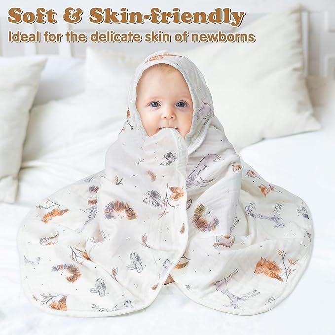 Zainpe 4Pcs Muslin Baby Hooded Towel & Washcloth Set Owl 31.5 x 31.5 in