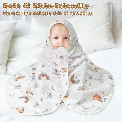 Zainpe 4Pcs Muslin Baby Hooded Towel & Washcloth Set Owl 31.5 x 31.5 in