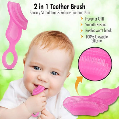 Brilliant Oral Care Baby?Ös First Toothbrush, Smooth Silicone Bristles Gently Clean Tender Teeth and Gums 4+ Months, 1 Pack