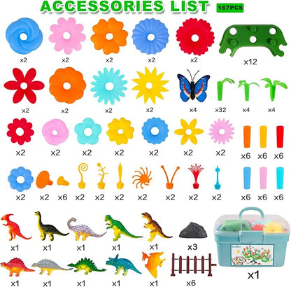Birthday Toys Gifts for 2 3 4 5 6 Years Old Toddlers Boys Girls (167PCS), Dinosaur Flower Garden Building Blocks 2+