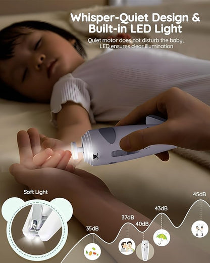 Lilian&Gema Baby Healthcare and Grooming Kit, 28-in-1 Rechargeable Nail Trimmer Electric Set, Dual Auto Light Baby Nail Care Kit, Portable Newborn Nursery Health Care Set for Infant Toddlers Boy Girl