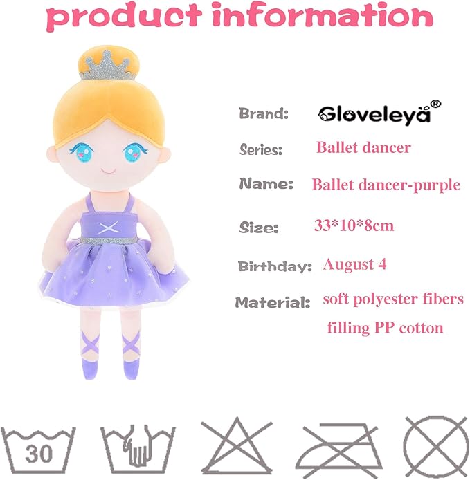 Gloveleya Baby Doll Girl Gift Ballerina Plush Soft Doll Light 13 Inch