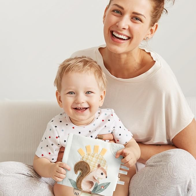 ZICOTO Soft Baby Book with Touch and Feel Pages - Cute Sensory Book for Babies 0-6 Months with Textured Animals, Mirror & Crinkle Paper