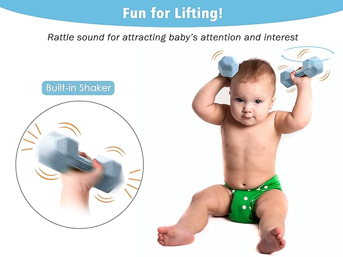 Giftty Baby Dumbbell Toy - Silicone Infant Rattle Teething Toy Teether Toddler Sensory Toy Durable Safe Exercises Workout Weight (1pcs -
