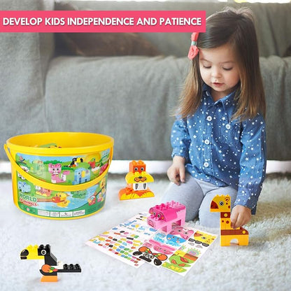 Animals Building Blocks Set, 122 Pieces Animal Building Toy Kit with Storage Box for Kids Ages 3 4 5 6 Years