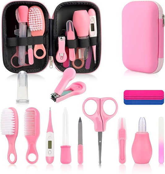 Baby Healthcare and Grooming Kit, Baby Safety Care Set, Baby Electric Nail Trimmer Set Newborn Nursery Health Care Set for Newborn Infant Toddlers Baby Boys Girls Kids (Pink-19 Kits)