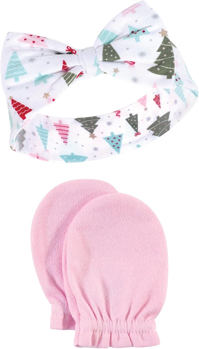 Hudson Baby Baby Girls' Cotton Headband and Scratch Mitten Set
