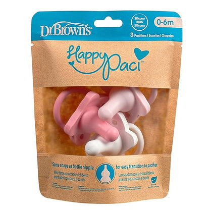 Dr. Brown's HappyPaci 100% Silicone, Newborn Baby Pacifiers 0-6 Months 6 Pack