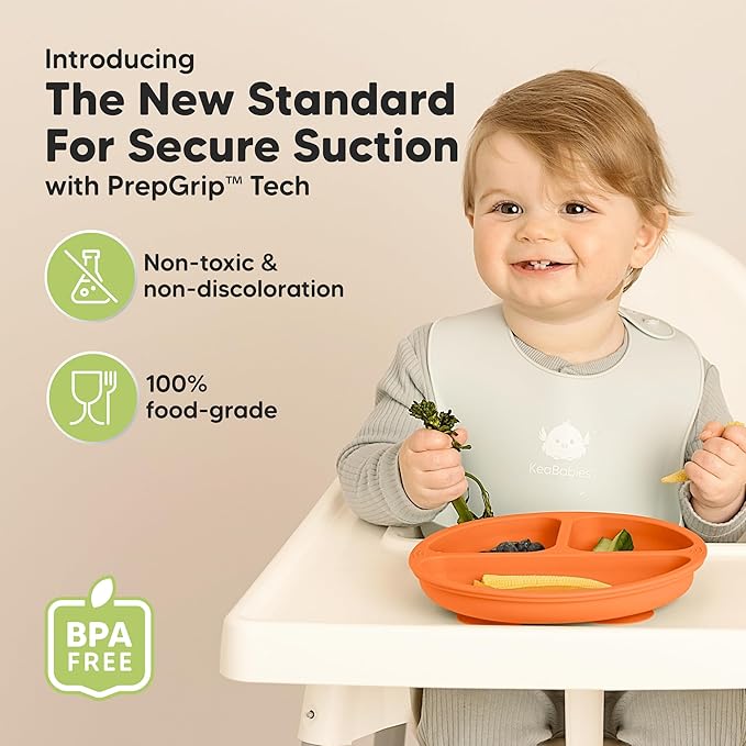 KeaBabies Suction Plates for Baby, Toddler - 3-Pack 100% Silicone Toddler Plates, Divided Baby Plates with Suction, Silicone Plates for Baby, Kids, BPA-Free, Microwave, Dishwasher Safe (Amaze)