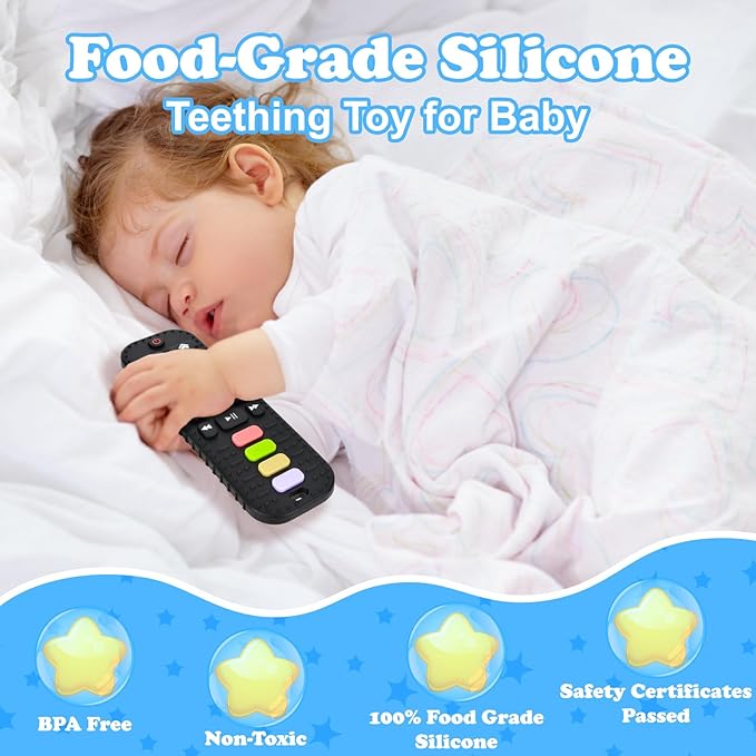 2-Pack Baby Silicone Teething Toys, Simulation TV Remote Control Shape Teether Toys for Toddlers 3-18 Months