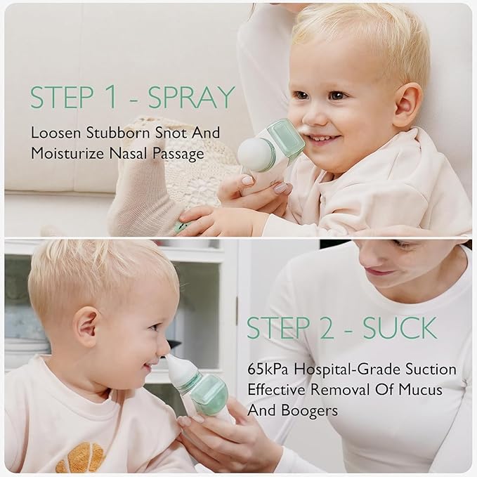 Momcozy 2-in-1 Baby Nasal Aspirator with Nasal Spray, Electric Nasal Aspirator for Baby 2 Tips BN005