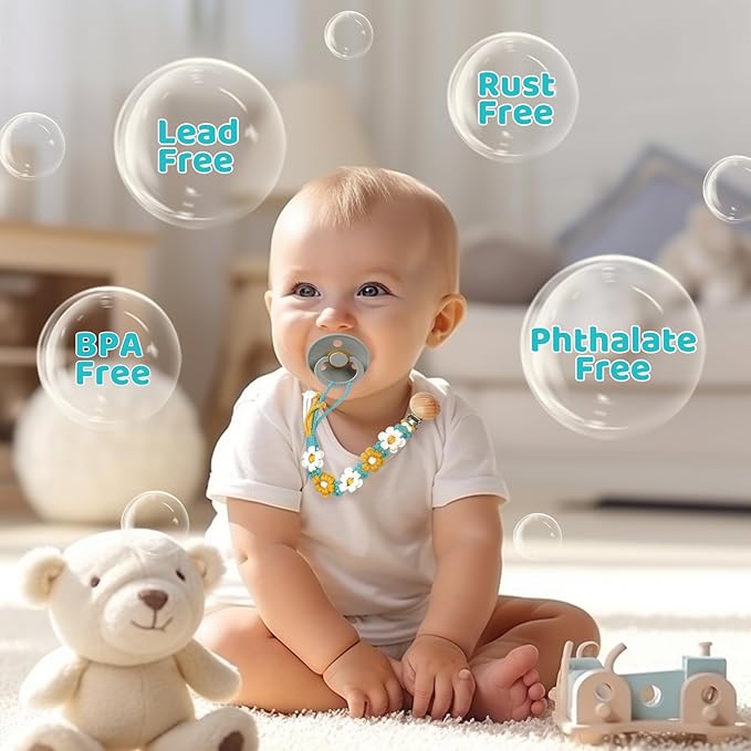 Pacifier Clip for Boys Girls Floral Daisy Macrame Baby Paci (1pack:Yellow Daisy