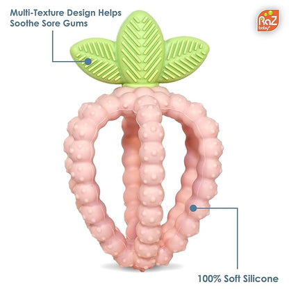 RaZbaby Silicone Infant & Baby Teething Toy, Textured BerryBumps Soothe Babies??Sore Gums 3M+ -